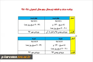 برنامه حذف و اضافه نیمسال دوم 98-97